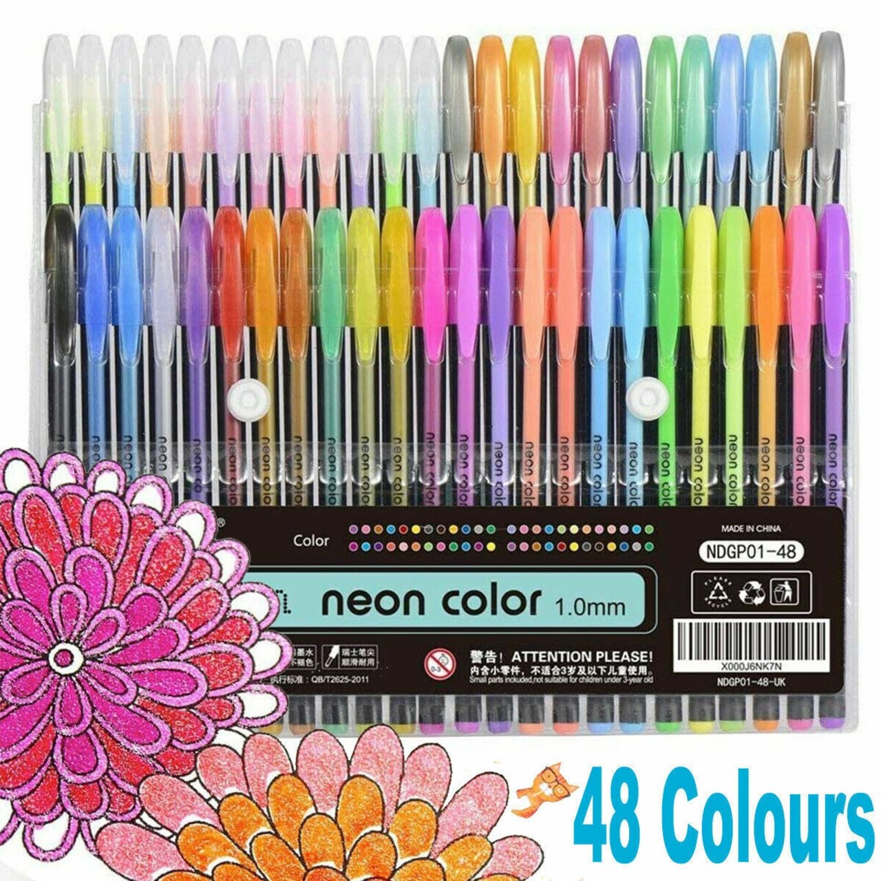 48-Piece Glitter Gel Pens Set for Coloring Books and Art